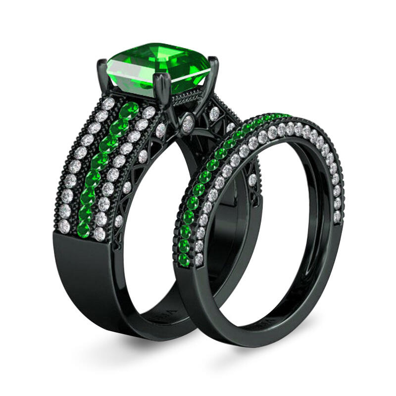 Jeulia Vintage Asscher Cut Sterling Silver Ring Set