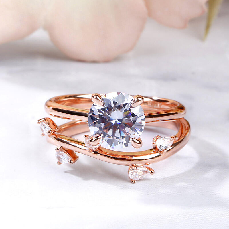 Jeulia Round Cut Sterling Silver Ring Set