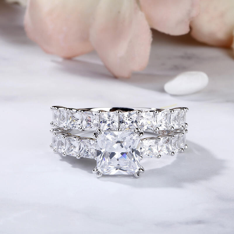 Jeulia Princess Cut Sterling Silver Ring Set