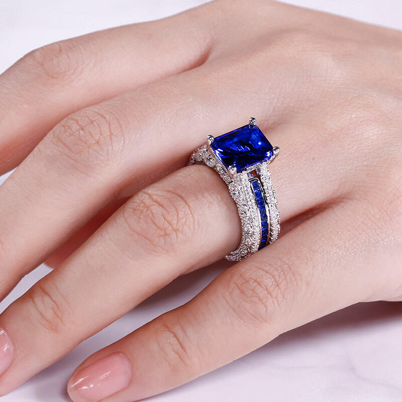 Jeulia Set De Anillo Intercambiable De Corte Radiante En Plata De Ley