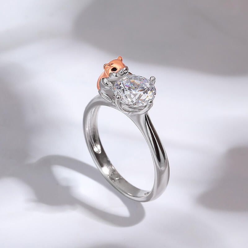 Jeulia Hug Me "Süßer Hamster" Rundschliff Sterling Silber Ring