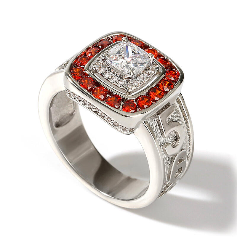 Jeulia Anillo personalizado de plata de ley con doble halo de corte cojín