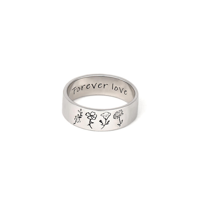 Custom Birth Flower Ring With Text