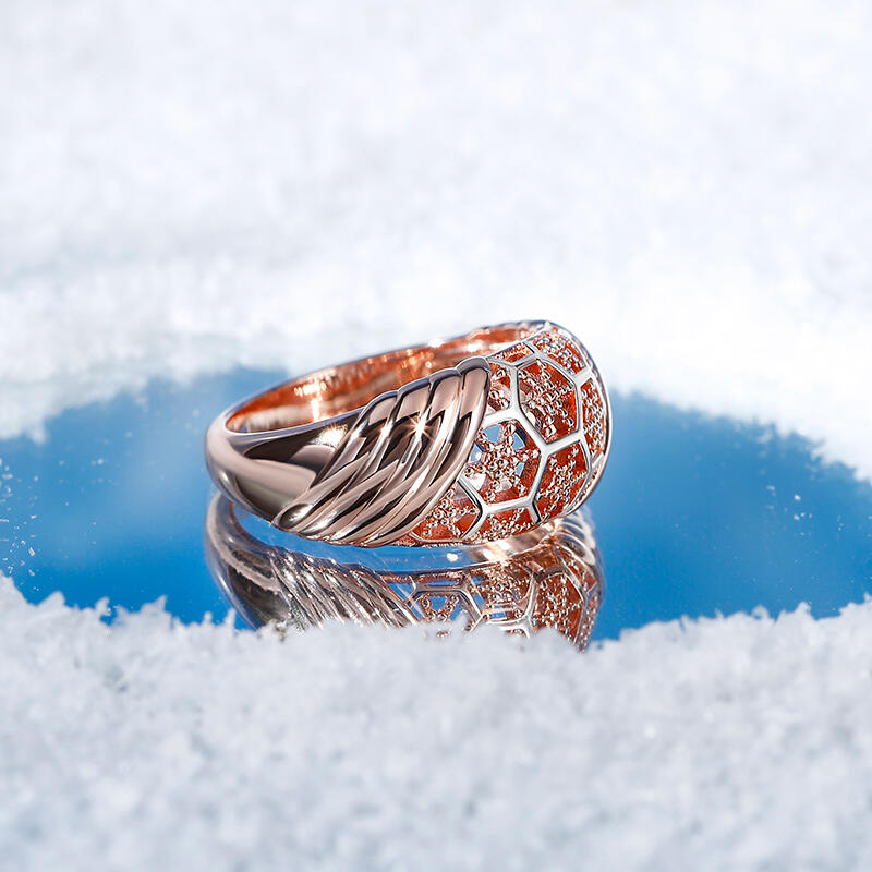 Jeulia Anillo de promesa con dos tonos con copo de nieve de plata de ley