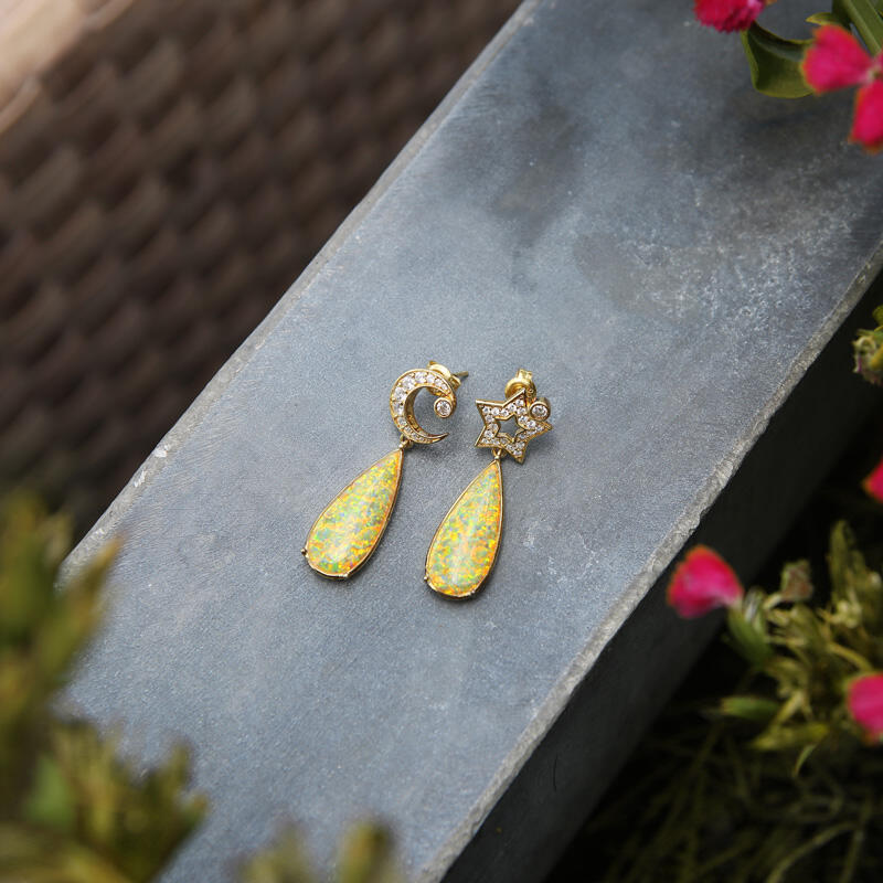 Jeulia Dream Moon and Star Opal Drop Earrings