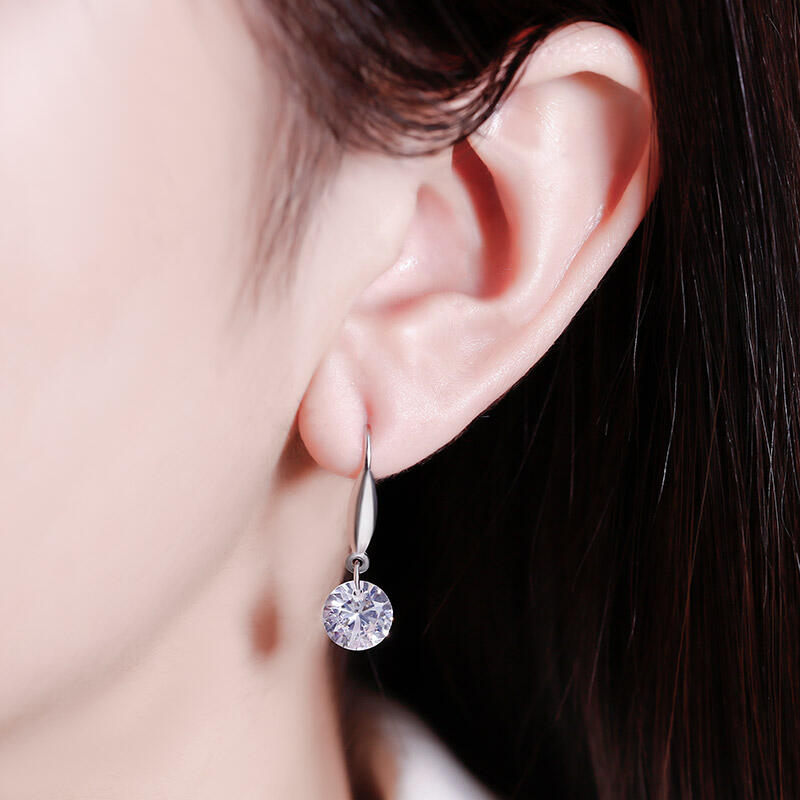 Jeulia Simple Round Cut Sterling Silver Earrings