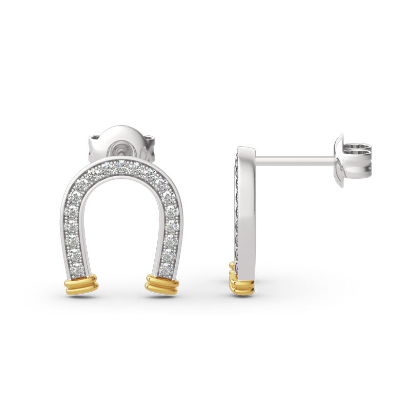 Jeulia "Lucky Horseshoe" Two Tone Sterling Silver Earrings