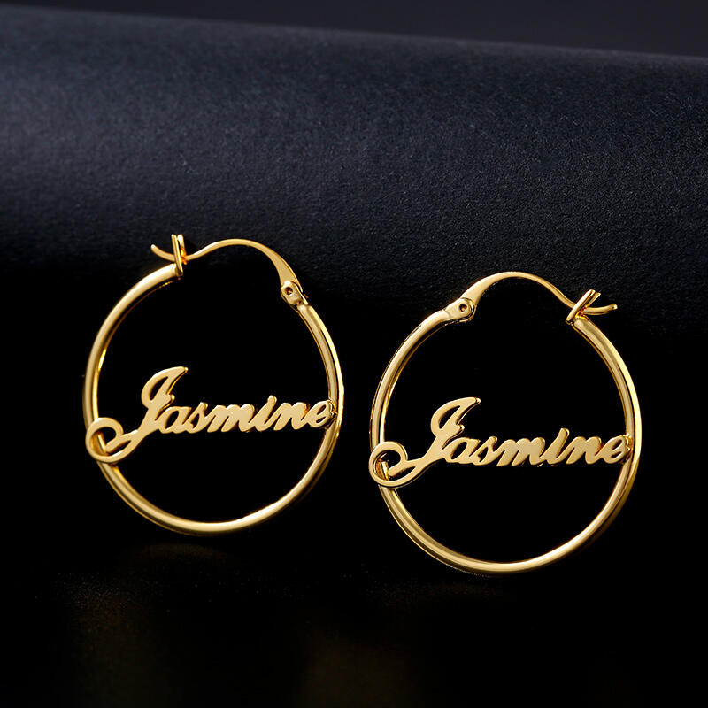 Jeulia "Best Wishes" Personalized Name Hoop Sterling Silver Earrings