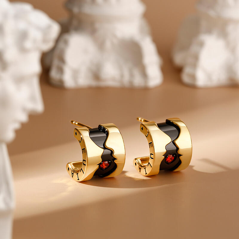 Jeulia Pendientes con diseño de caras de pareja de plata de Ley