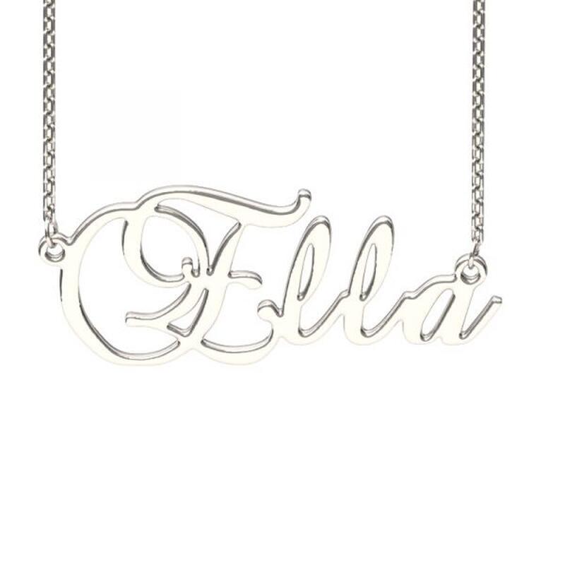 Jeulia Silver Brockscript Style Name Necklace