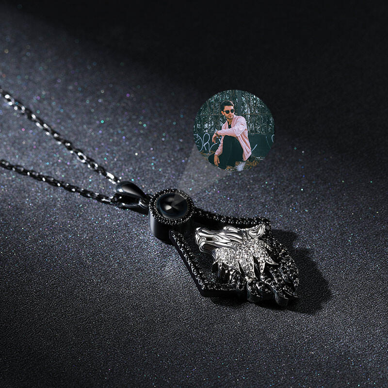Jeulia "Guardian of Love" Wolf Personalized Photo Projection Sterling Silver Necklace