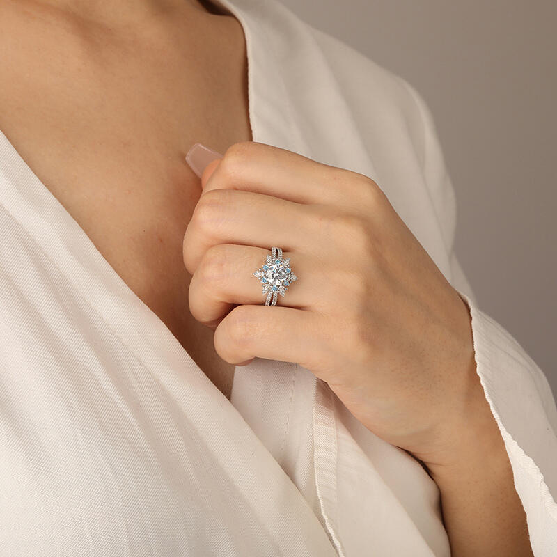 "Wish For You" Round Cut Side Stone Engagement Ring