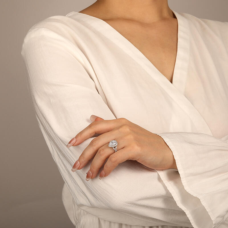 "Love Does Not Fade" Pear Cut Halo Engagement Ring