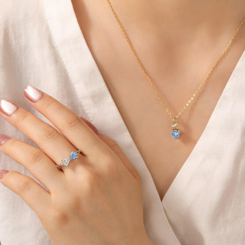 Jeulia Custom Name Double Heart Birthstone Ring with Knot Design