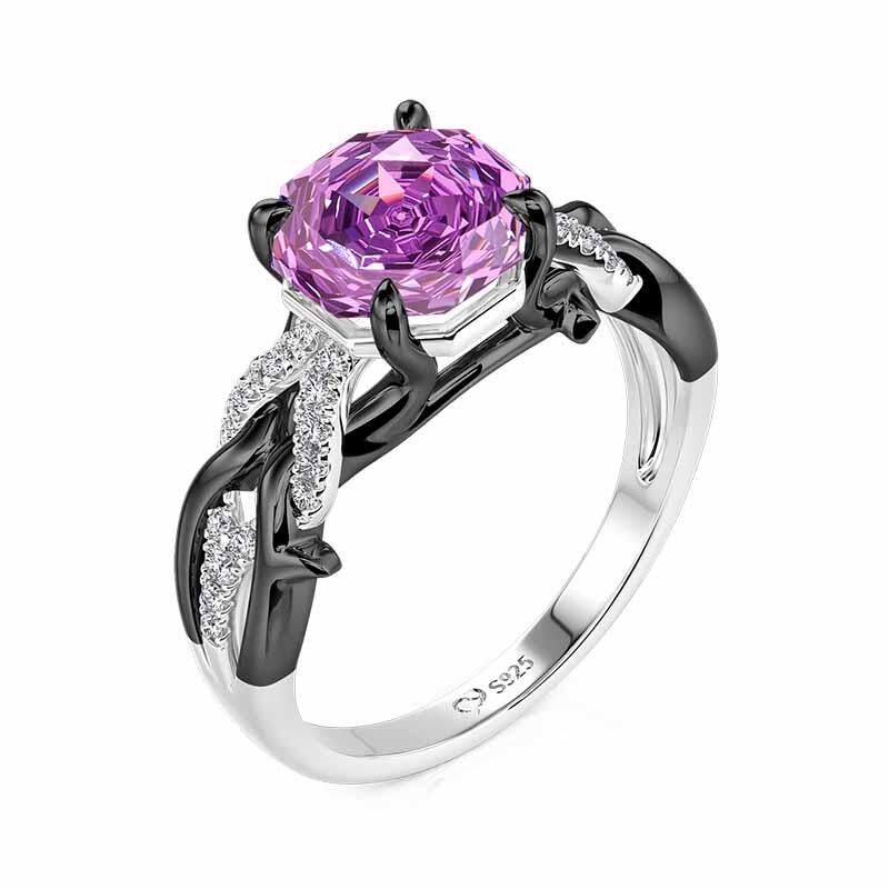 Jeulia Anillo de Compromiso Octogonal Espinas Trenzadas Bicolor Corte Rosa
