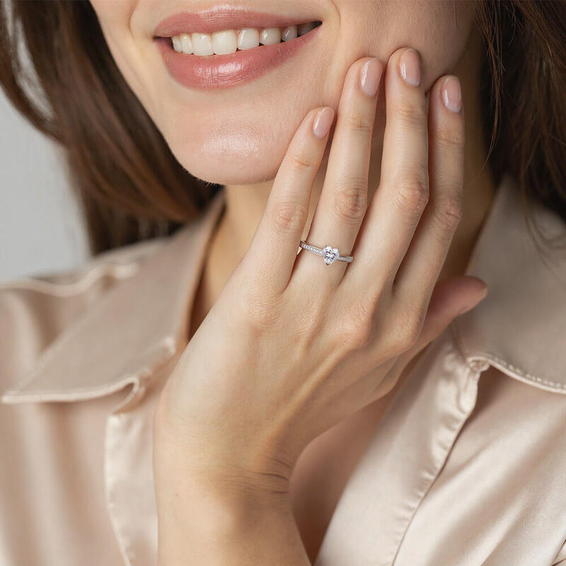 "Harbor of Love" 0.8ct Heart Cut Side Stone Engagement Ring