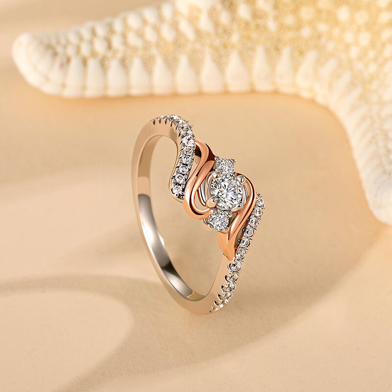 Jeulia Amore Anillo de Compromiso Onda Personalizado con Tres Piedras de Nacimiento