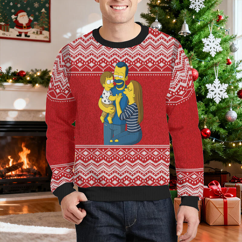Personalized Ugly Sweater Unisex Custom Photo Cartoon Style Design Perfect Christmas Gift for Family