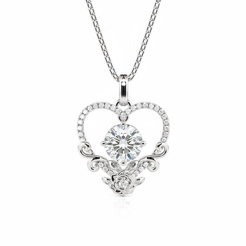 Jeulia Custom Birthstone Necklace Heart with Roses