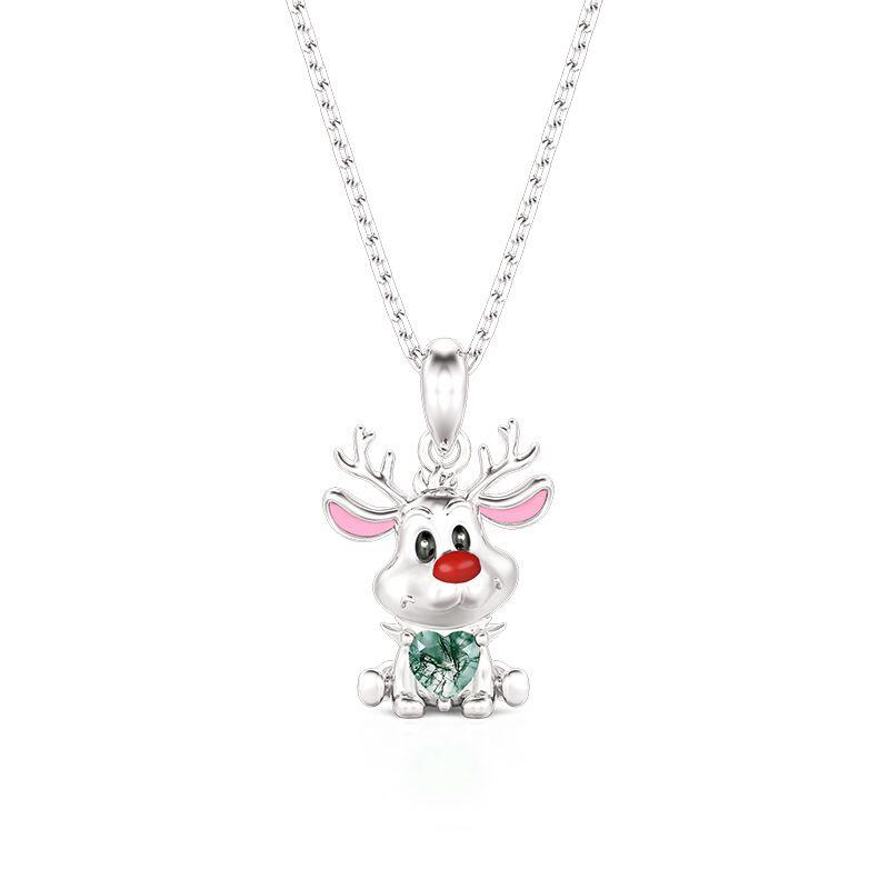 Jeulia Cute Reindeer Heart Moss Agate Necklace