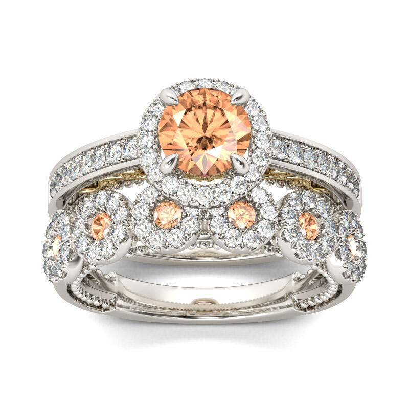 Jeulia Halo Round Cut Sterling Silver Ring Set