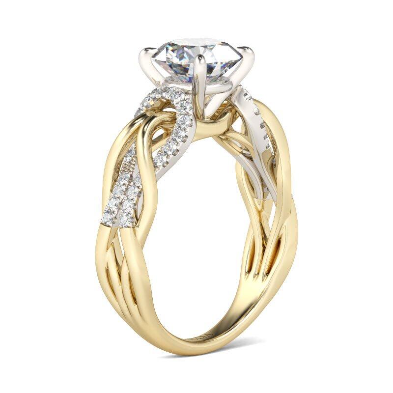 Jeulia Intertwined Two Tone  Round Cut Sterling Silver Ring