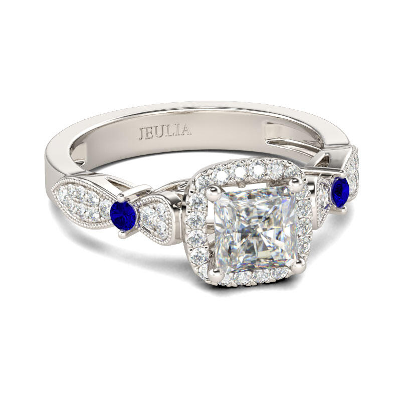 Jeulia Anillo Con Halo De Talla Princesa En Plata De Ley