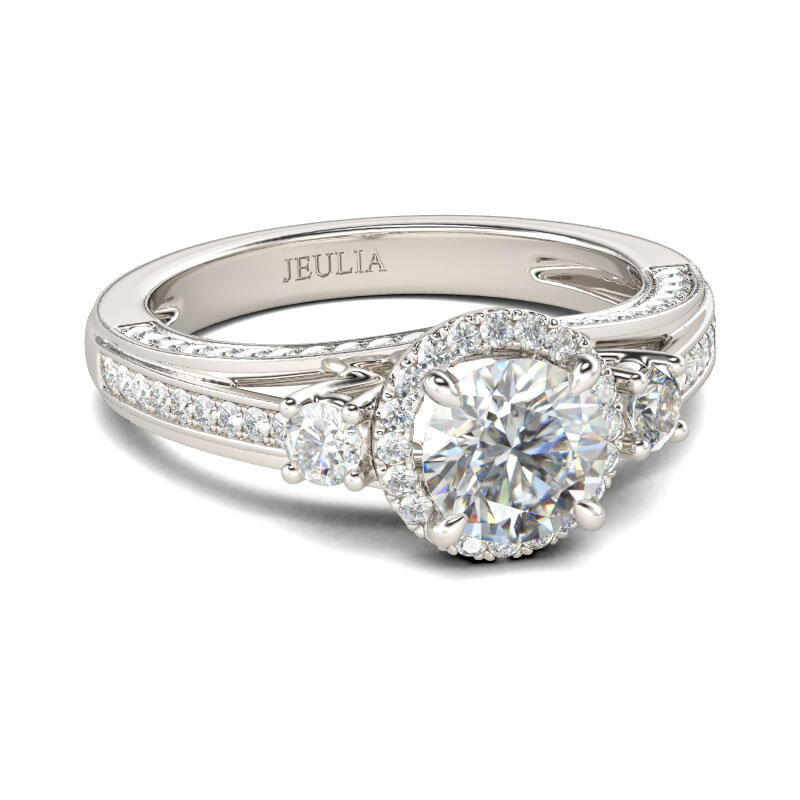 Jeulia Classic Halo Round Cut Sterling Silver Ring