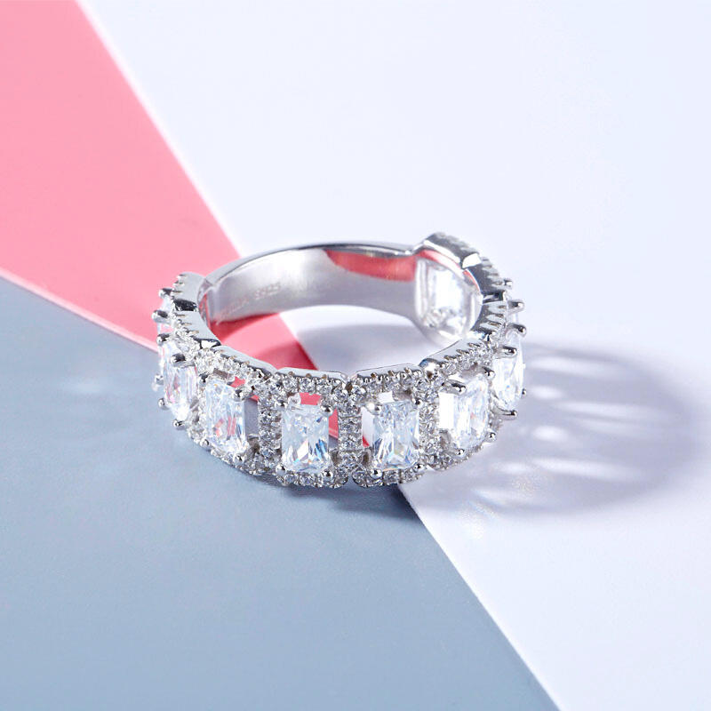 Jeulia Halo Radiant Cut Sterling Silver Women's Band