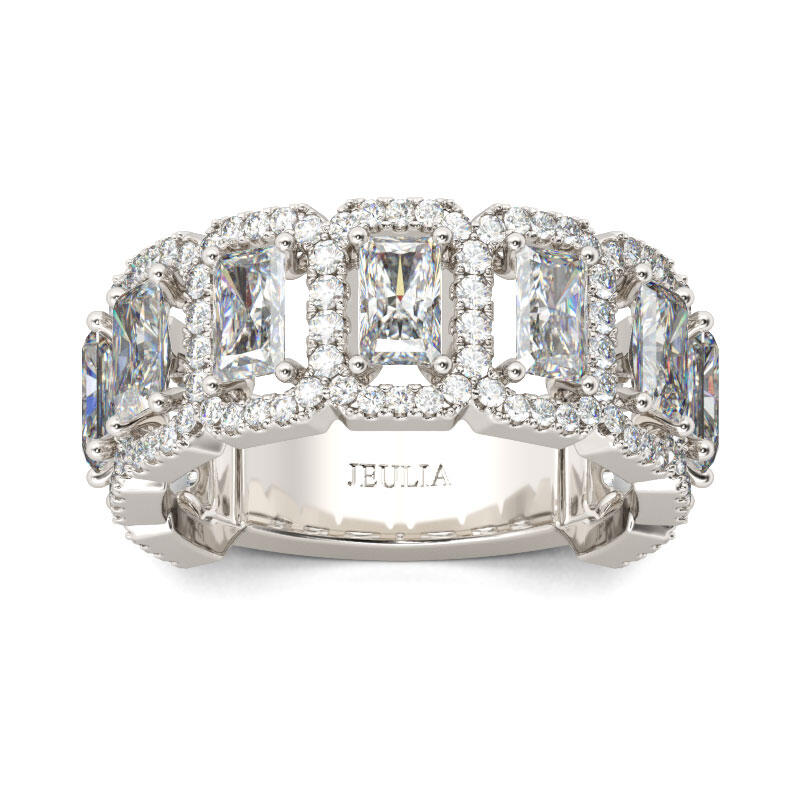 Jeulia Halo Radiant Cut Sterling Silver Women's Band