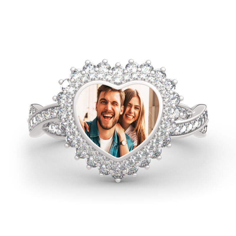 Jeulia "Unstoppable Love" Sterling Silver Personalized Photo Ring