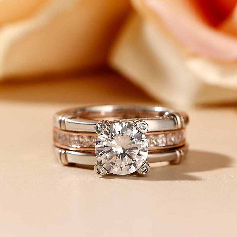 Jeulia Conjunto De Anillos Intercambiables De Nudo De Talla Redonda En Plata De Ley