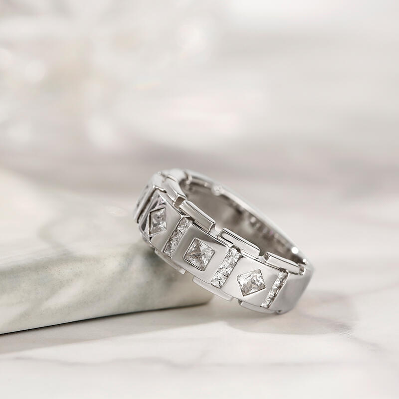 Jeulia Princess Cut Sterling Silver Men's Band