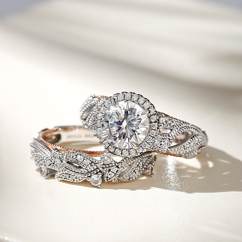 Anillos De Compromiso De Hoja De Corte Redonda En Plata De Ley