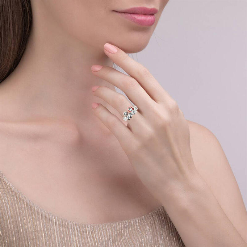 Jeulia Hug Me Anillo con calaveras de plata de ley de corte redondo