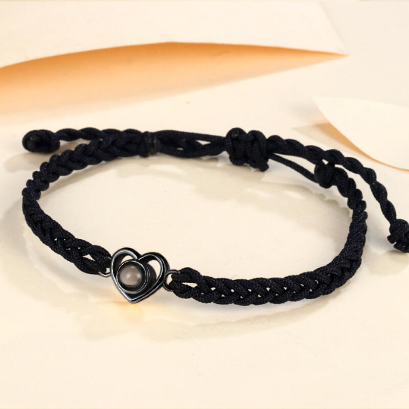 Bracelet Personnalisé Coeur Photo Projection Cordelette Cadeau