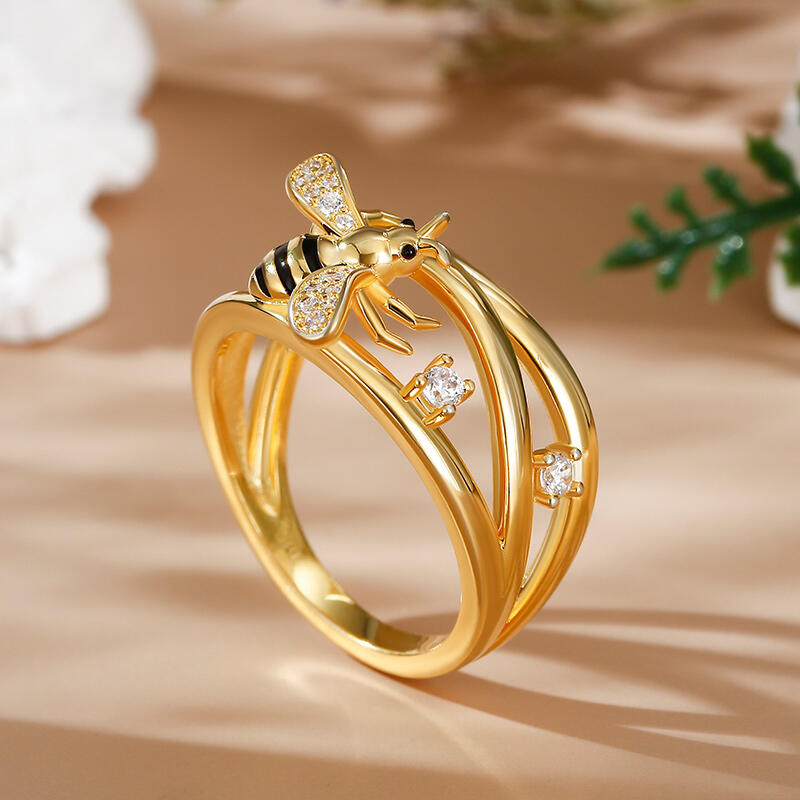 Jeulia Honey Bee Crossover Sterling Silver Ring