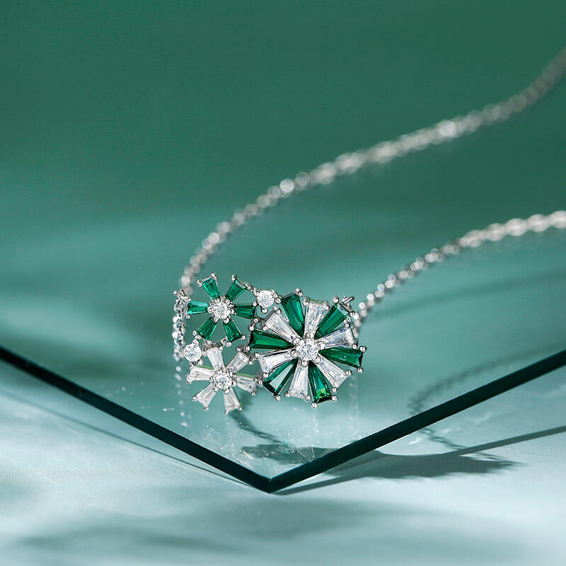 Jeulia Fancy Snowflake Emerald Cut Sterling Silver Necklace