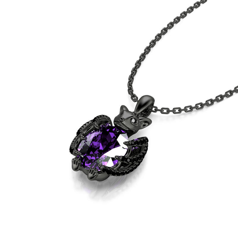 Jeulia Hug Me "Kiss the Night" Black Bat Oval Cut Sterling Silver Necklace