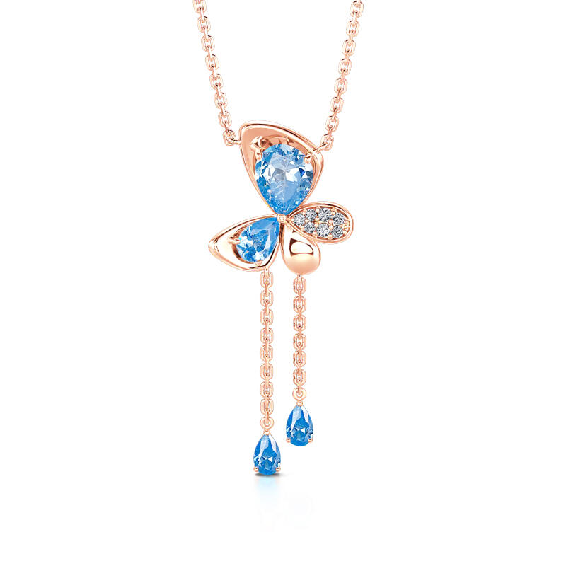 Jeulia "Flow" Pear Cut Butterfly Tassel Sterling Silver Necklace