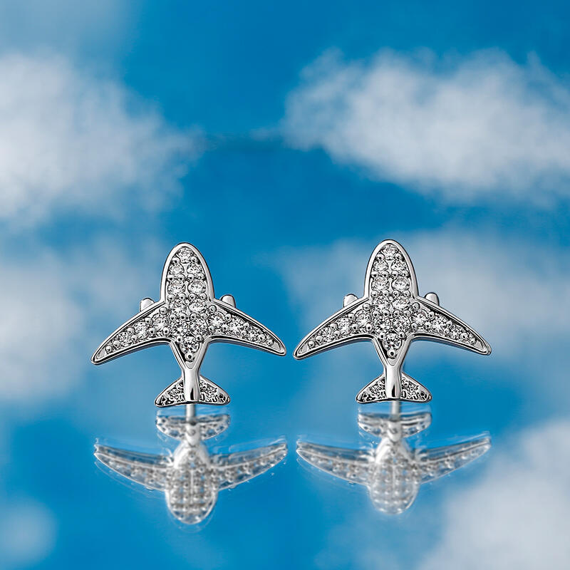 Jeulia "Flying Airplane" Sterling Silver Stud Earrings