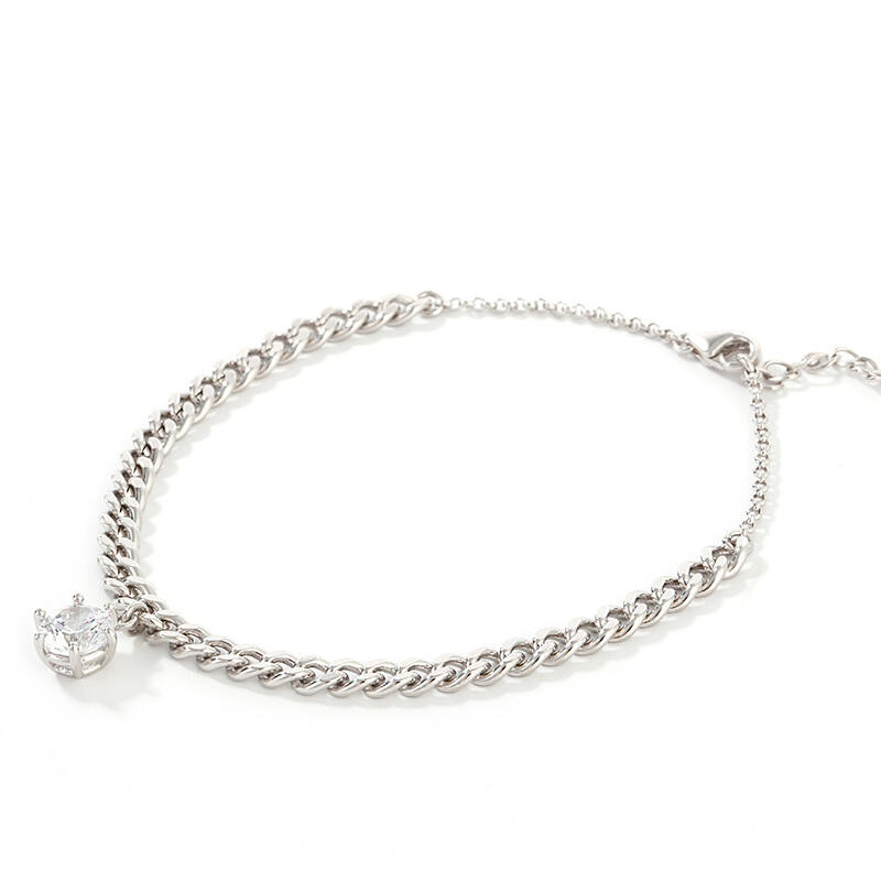 Jeulia Simple Design Round Cut Sterling Silver Anklet