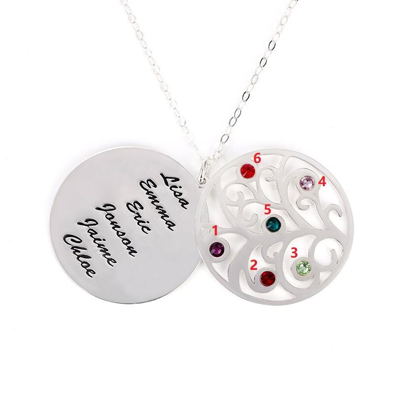 Jeulia Filigree Tree Family Necklace with Birthstones Sterling Silver