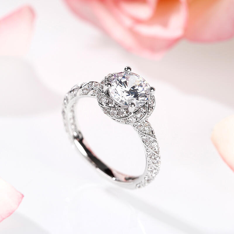 Jeulia Floral Halo Round Cut Sterling Silver Ring