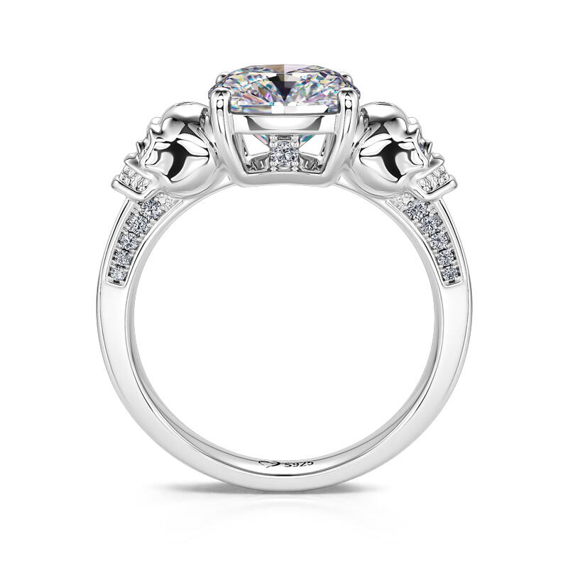 Jeulia Anillo de Compromiso Gótico de Plata de Ley con Calavera y Corte Cojín