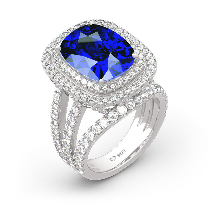 Jeulia Double Halo Cushion Cut Sterling Silver Ring