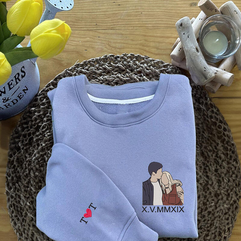 Sweatshirt personnalisé avec photo brodée et date en chiffres romains Cadeau idéal pour un anniversaire de couple