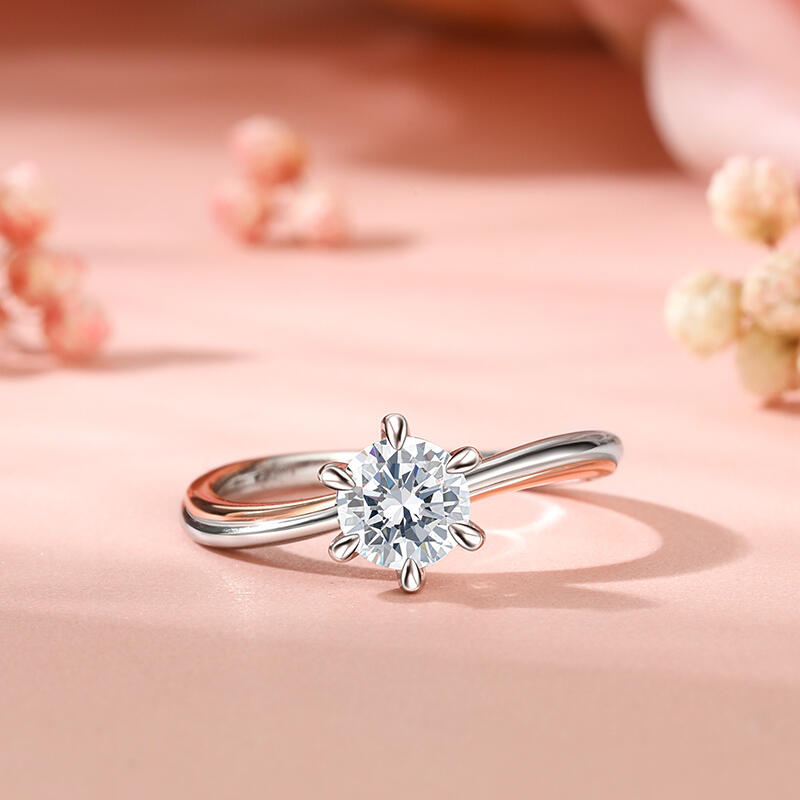 Jeulia Two Tone Round Cut Sterling Silver Engagement Ring