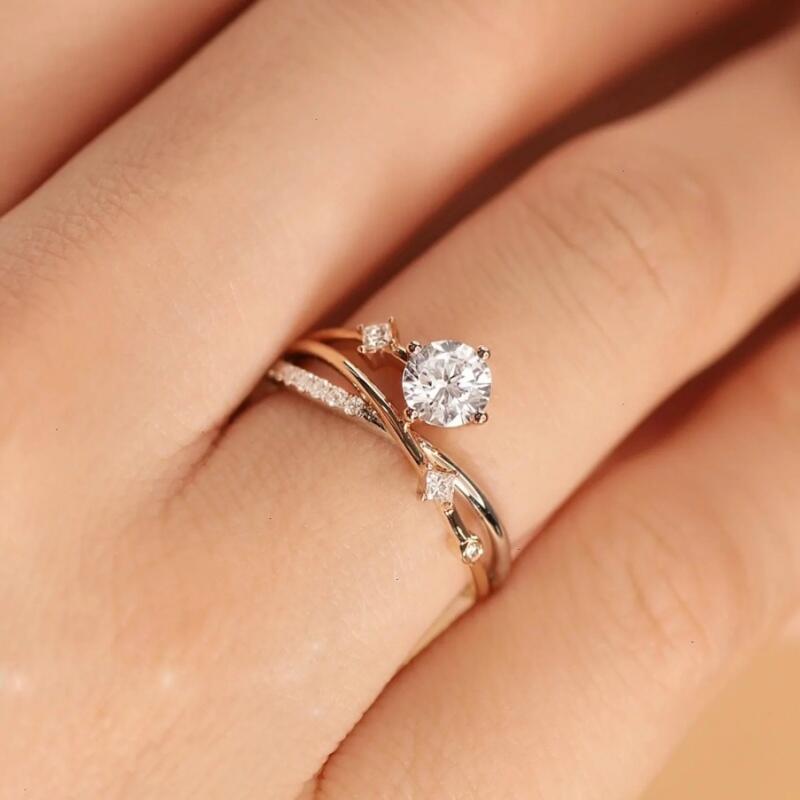 Jeulia "Meteor Trail" Two Tone Sterling Silver Open Ring