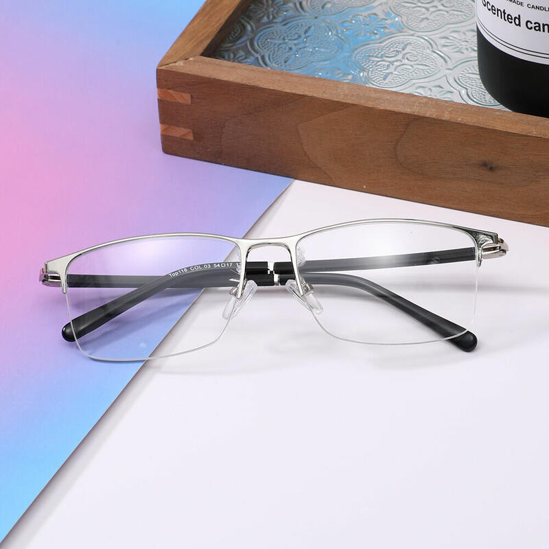 Cuicee Rectangle Browline Silver Glasses